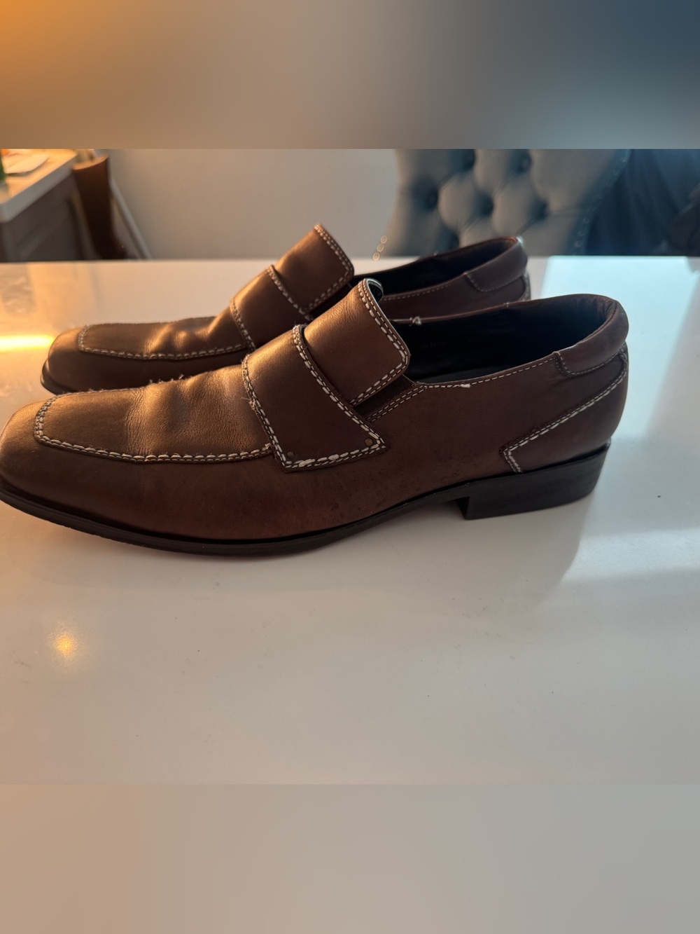 Donald J. Pliner Brown Leather Slip-On Loafers